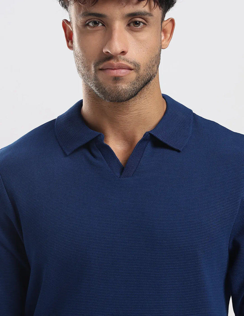 Men's Ottoman Rib Knit Deep Blue Polo Vellure