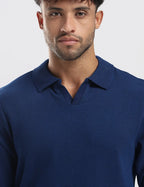 Men's Ottoman Rib Knit Deep Blue Polo Vellure
