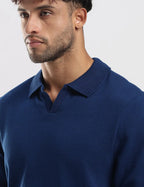 Men's Ottoman Rib Knit Deep Blue Polo Vellure