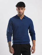 Men's Ottoman Rib Knit Deep Blue Polo Vellure