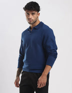 Men's Ottoman Rib Knit Deep Blue Polo Vellure