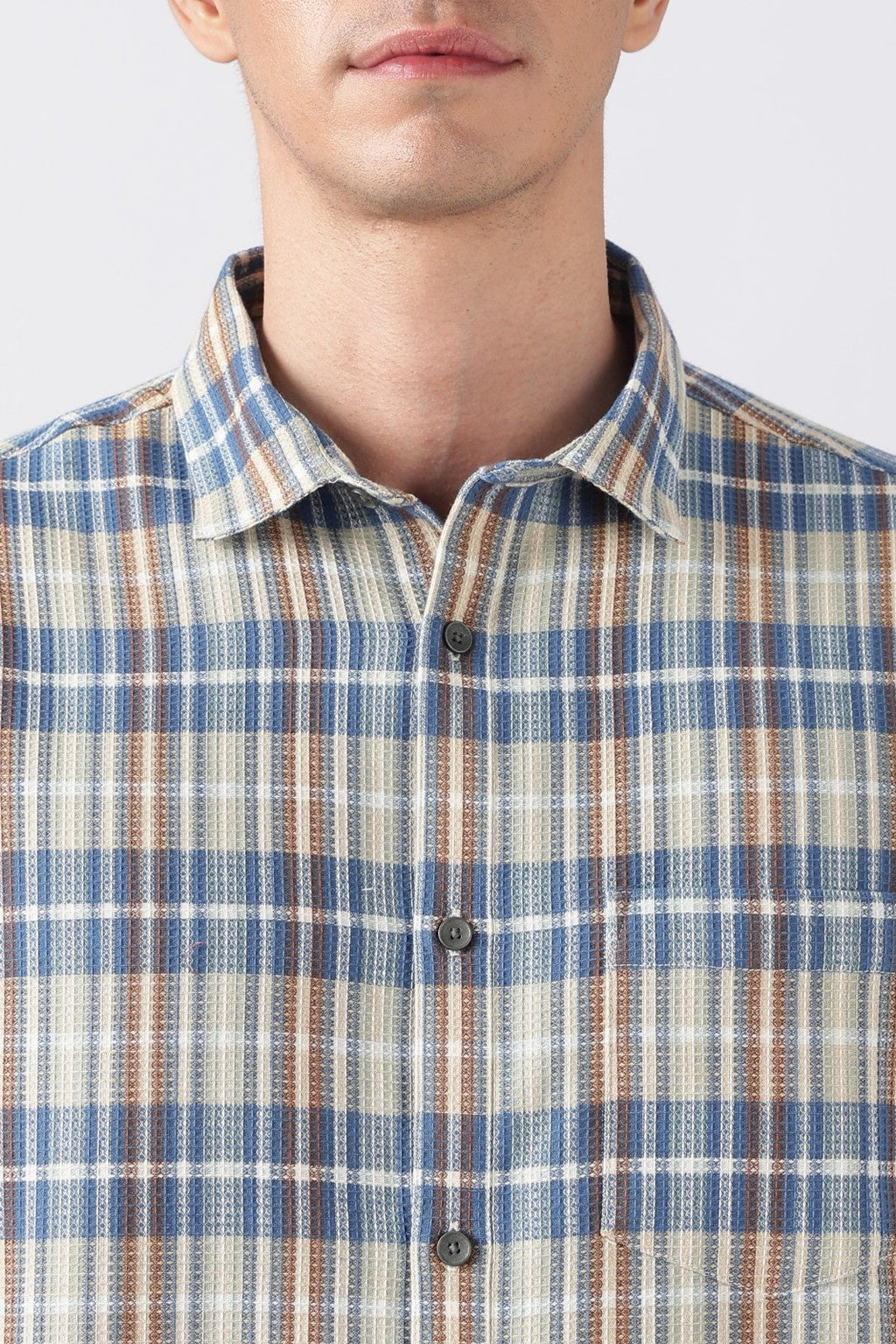 Multicolor Plaid Waffle Casual Shirt