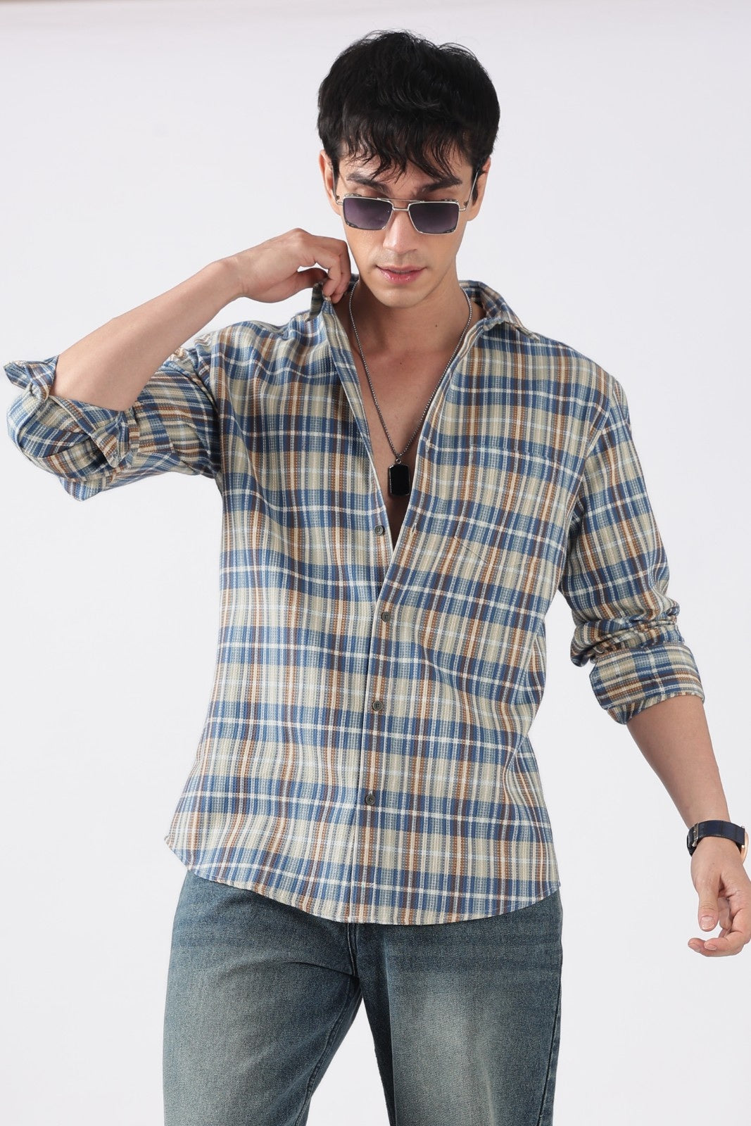 Multicolor Plaid Waffle Casual Shirt
