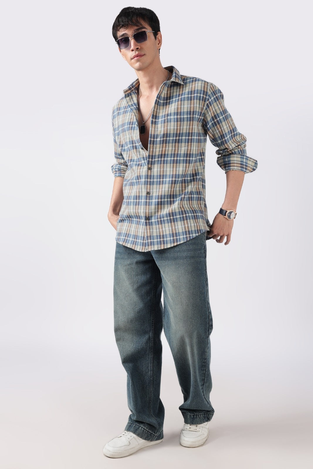 Multicolor Plaid Waffle Casual Shirt