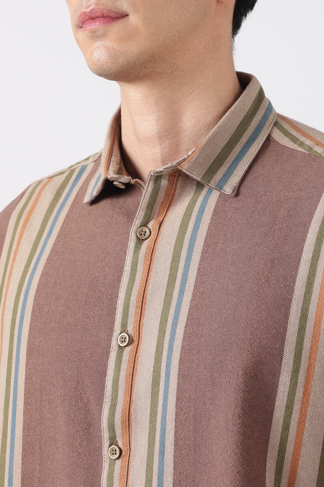 Taupe Brown Herringbone Casual Shirt Uri