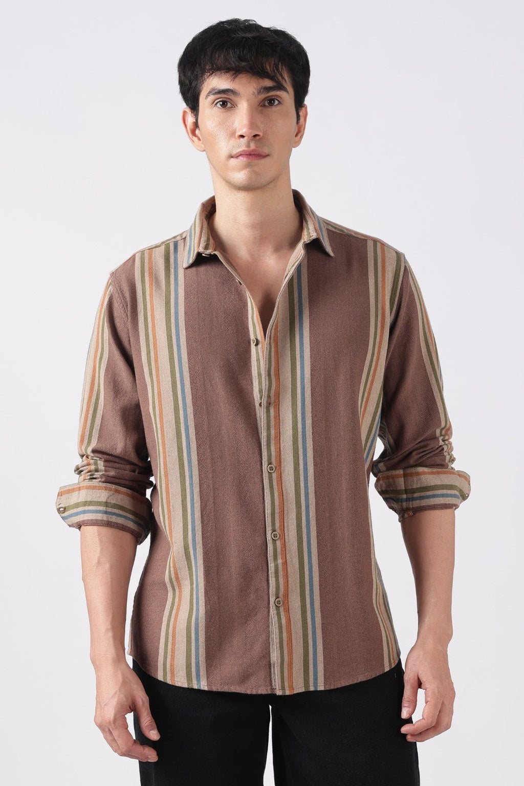 Taupe Brown Herringbone Casual Shirt Uri