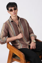 Taupe Brown Herringbone Casual Shirt Uri