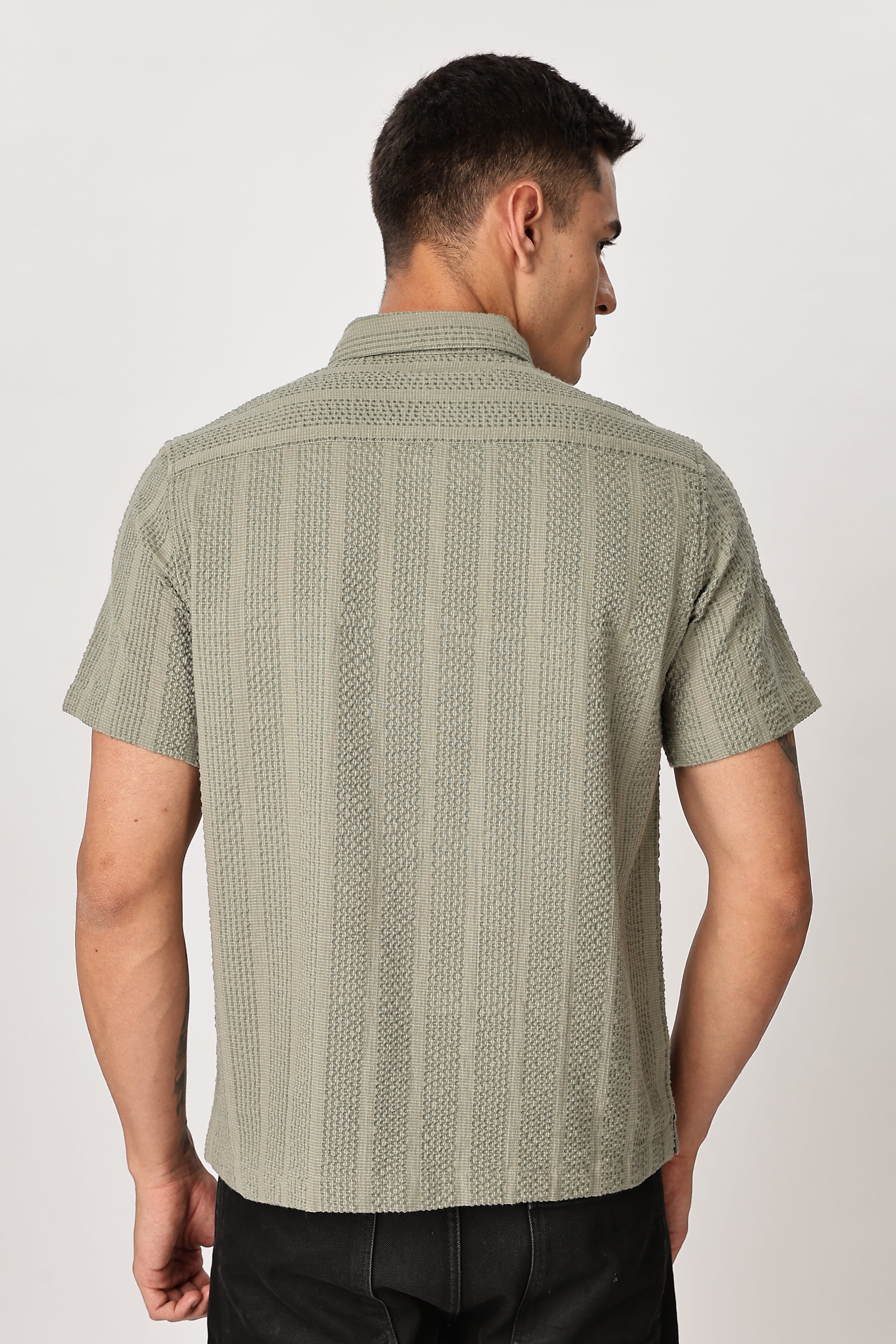 Uri Sage Green Seersucker Shirt Uri