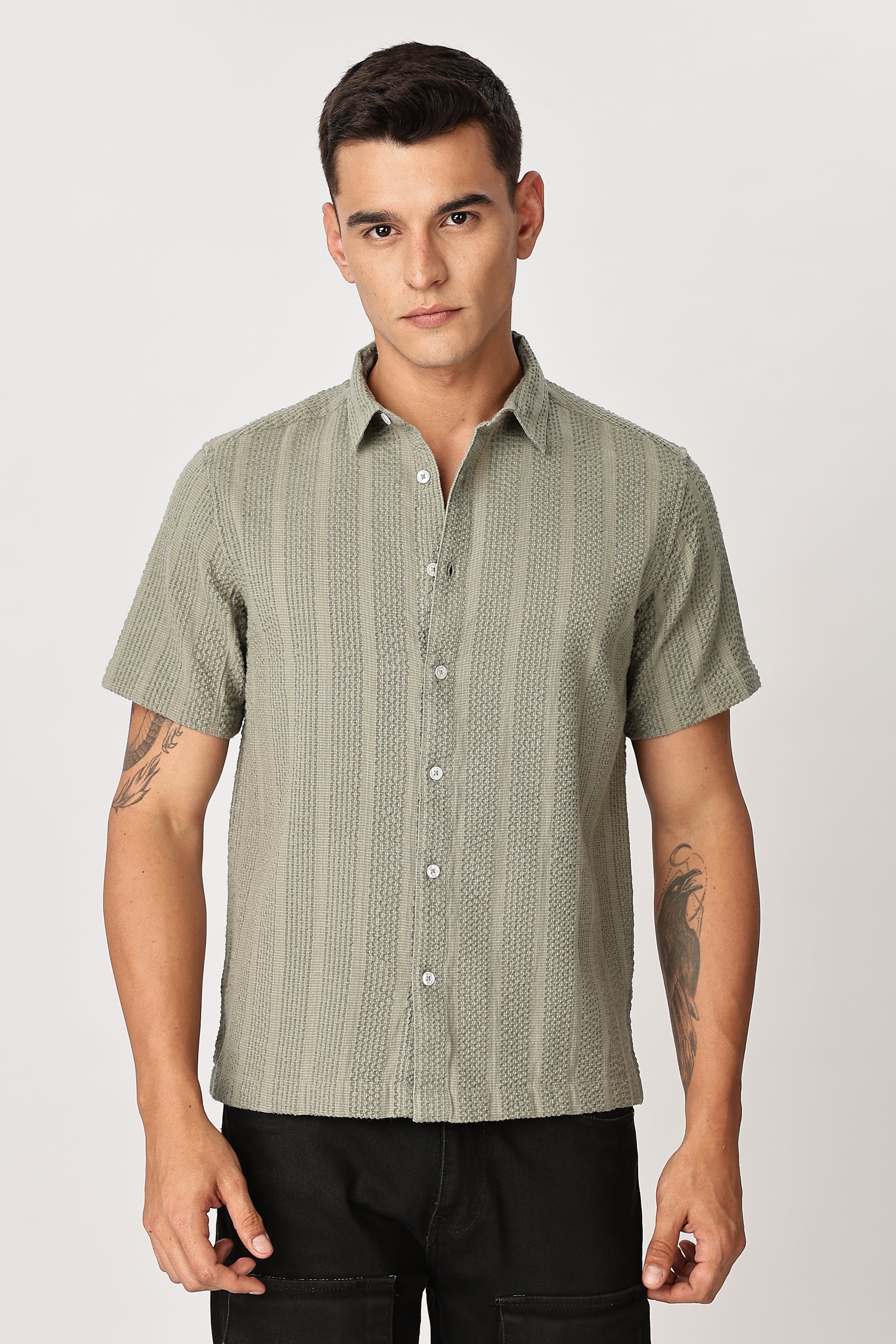 Uri Sage Green Seersucker Shirt Uri