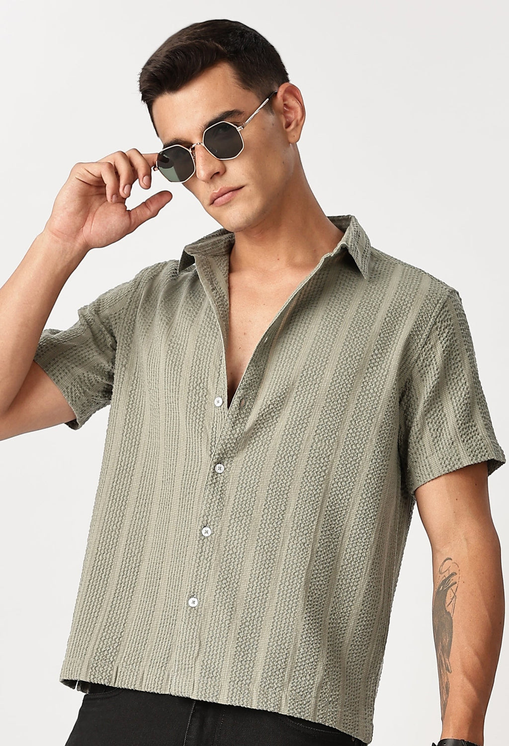 Uri Sage Green Seersucker Shirt Uri