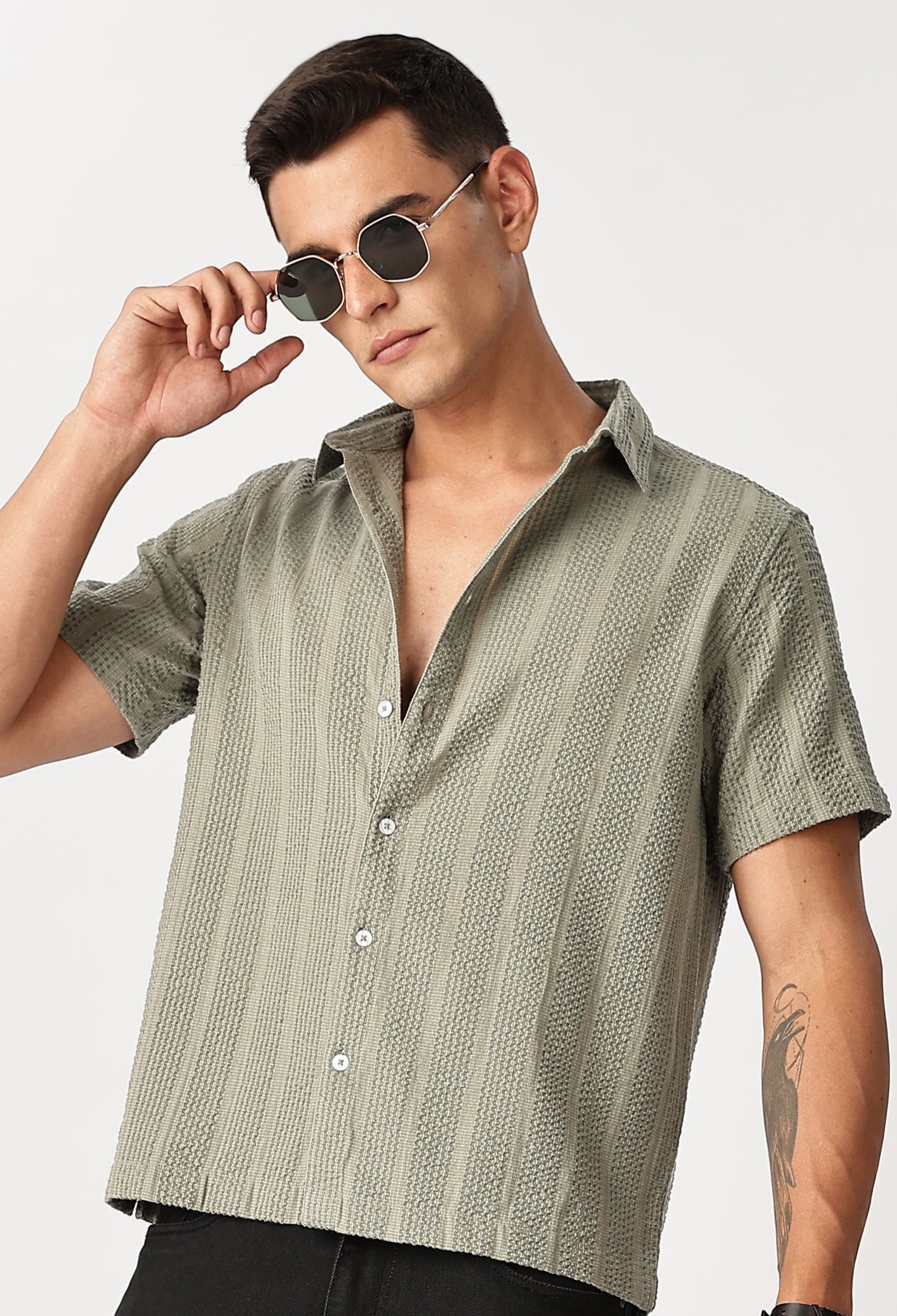 Uri Sage Green Seersucker Shirt Uri