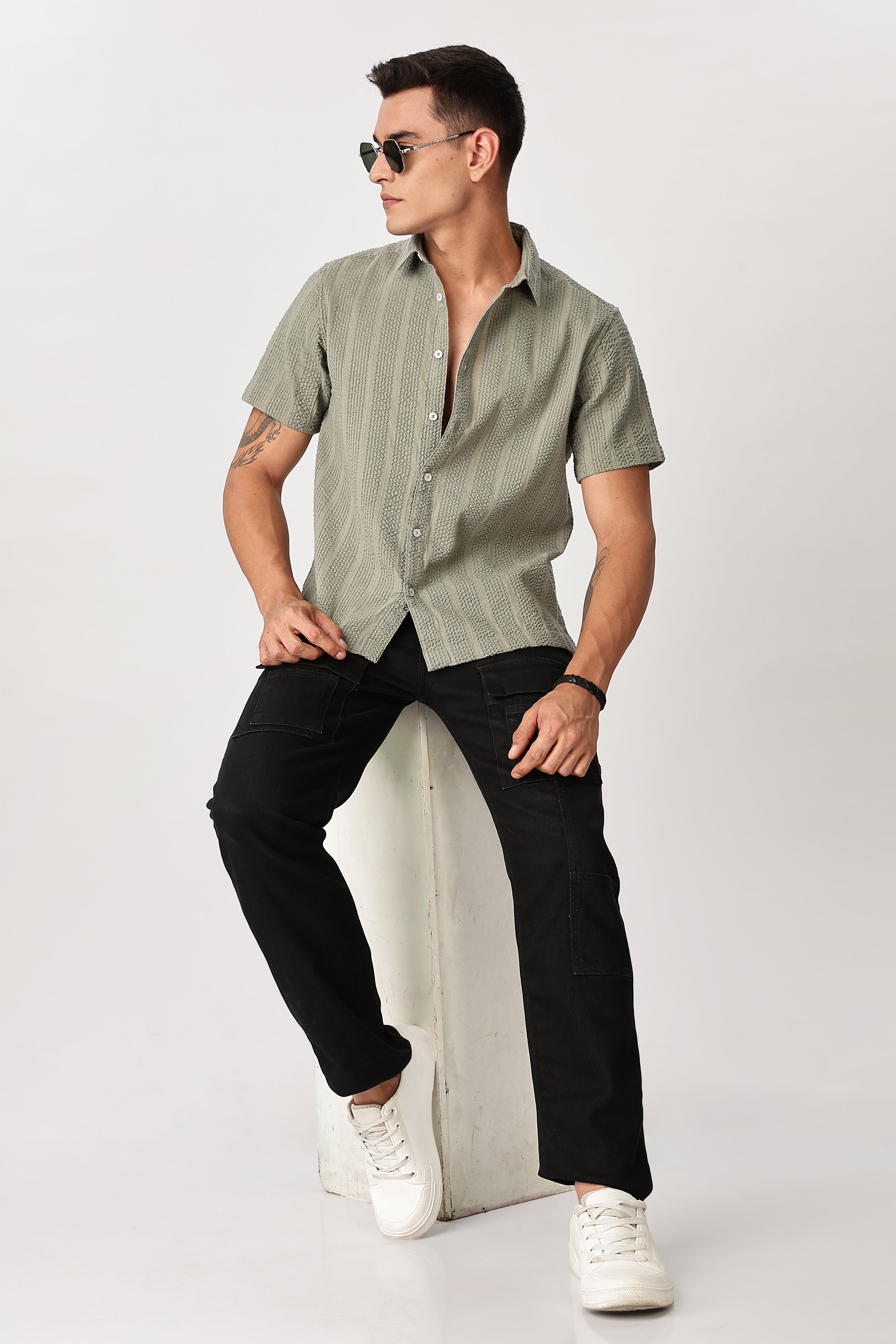 Uri Sage Green Seersucker Shirt Uri