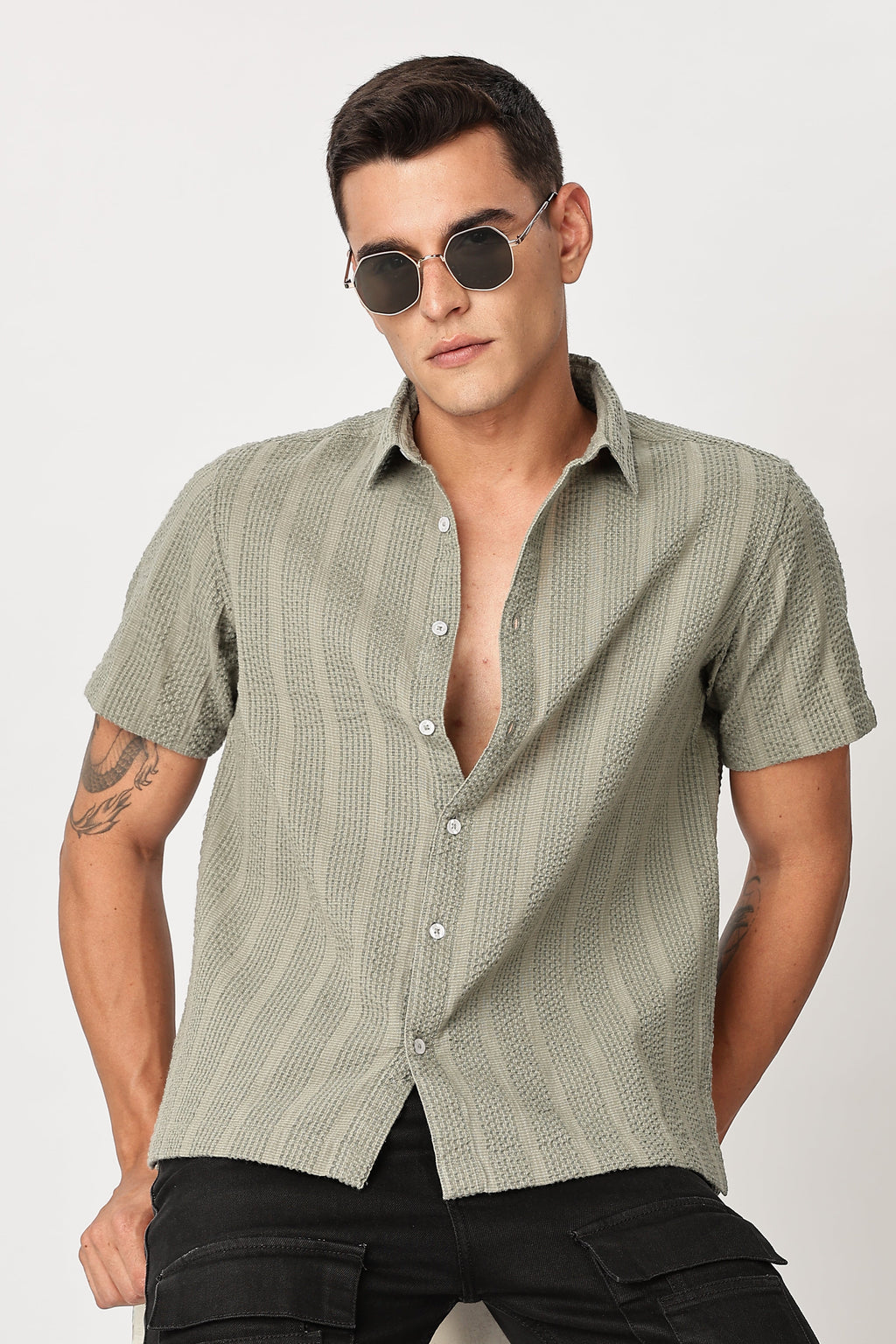 Uri Sage Green Seersucker Shirt Uri