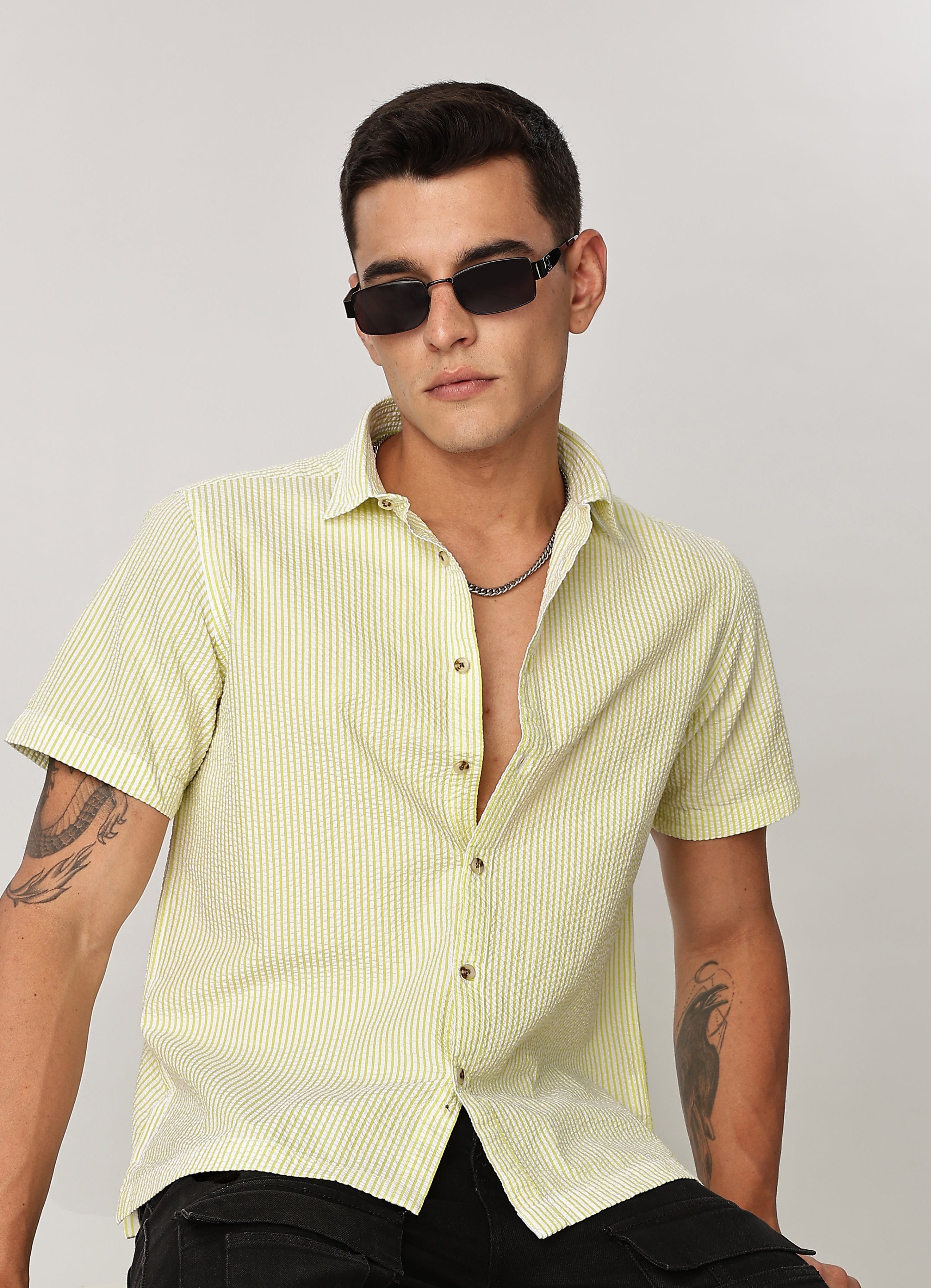 Uri Butter Yellow Seersucker Shirt Uri