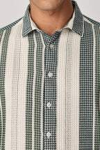 Uri Off White and Green Textured Stripe Shirt Uri