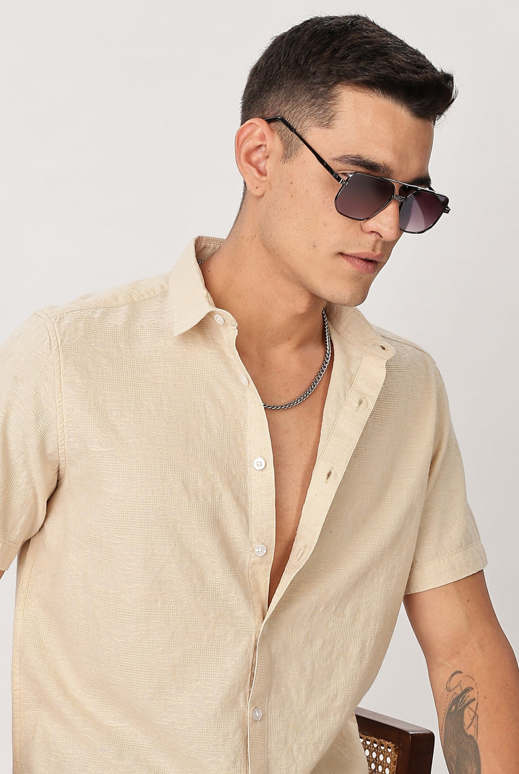Uri Beige Textured Jacquard Shirt Uri