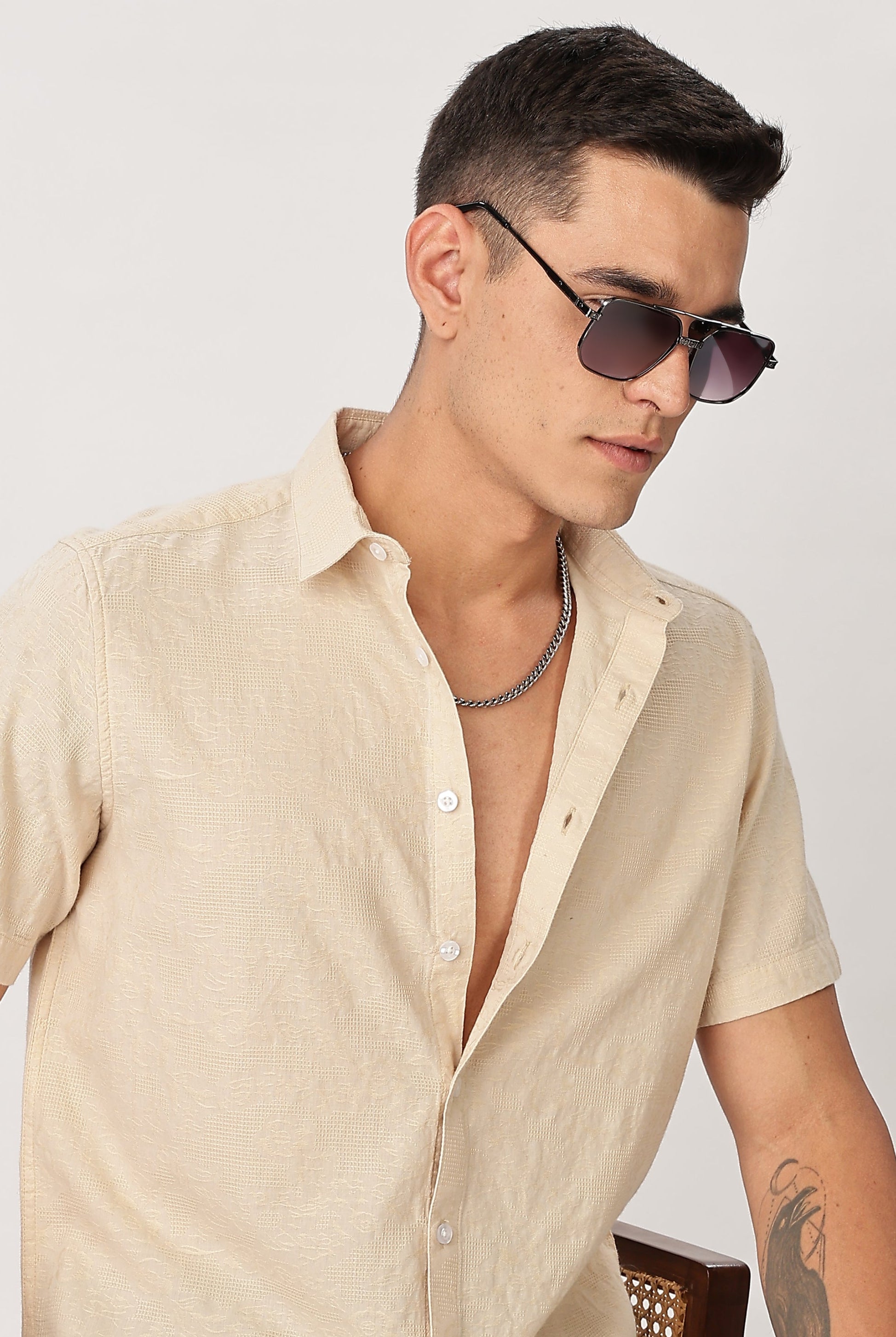 Uri Beige Textured Jacquard Shirt Uri