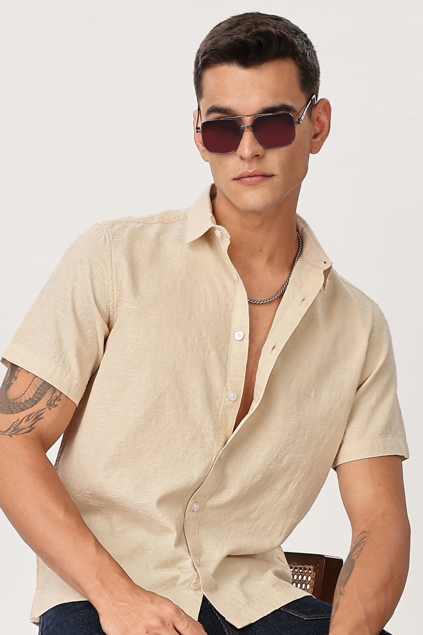 Uri Beige Textured Jacquard Shirt Uri