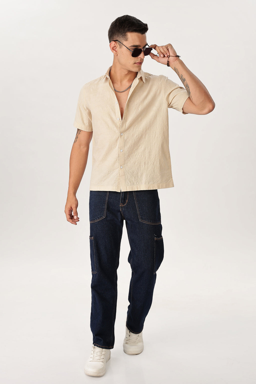 Uri Beige Textured Jacquard Shirt Uri