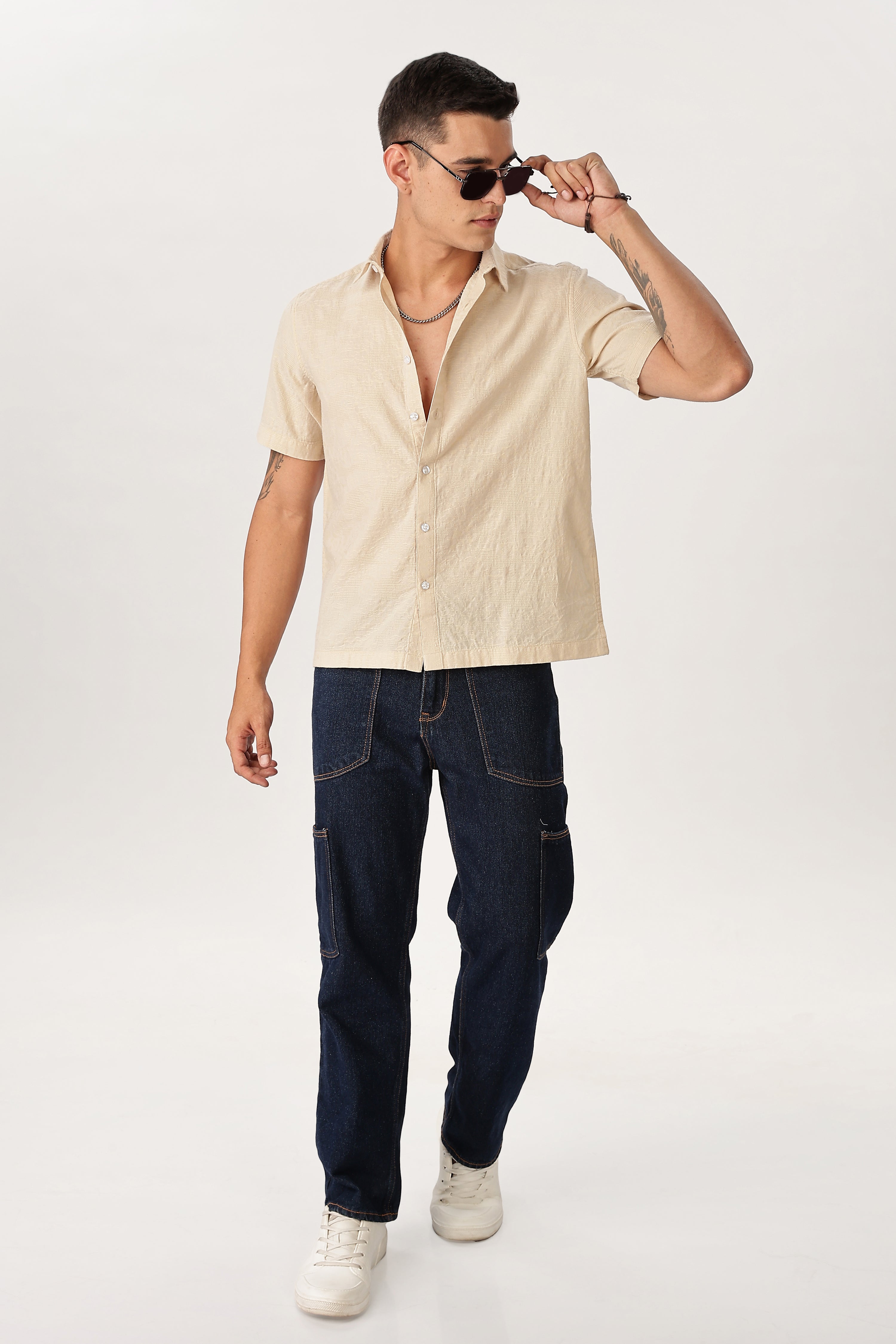 Uri Beige Textured Jacquard Shirt Uri