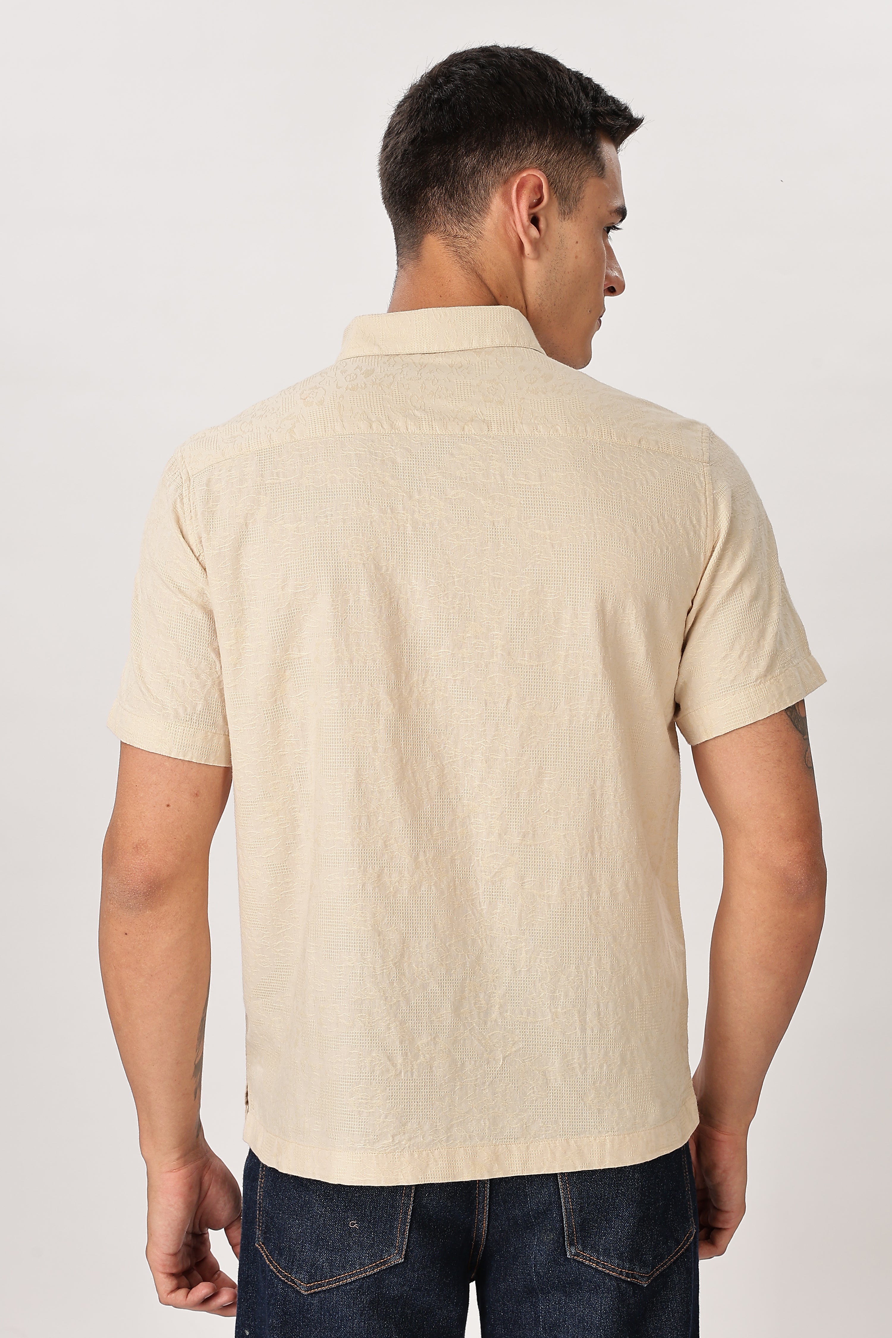 Uri Beige Textured Jacquard Shirt Uri