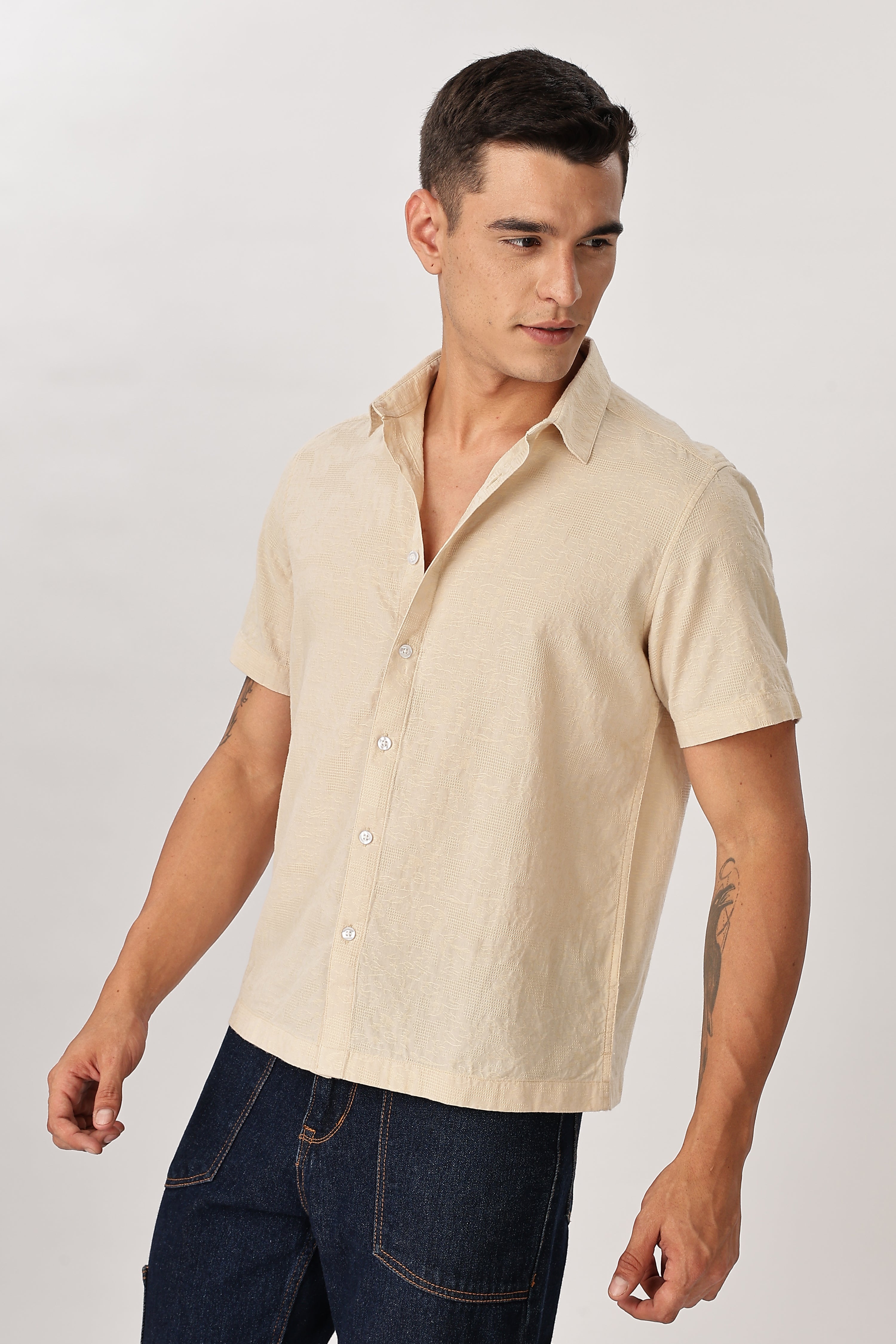 Uri Beige Textured Jacquard Shirt Uri