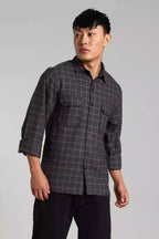 Navy Blue Checked Shacket