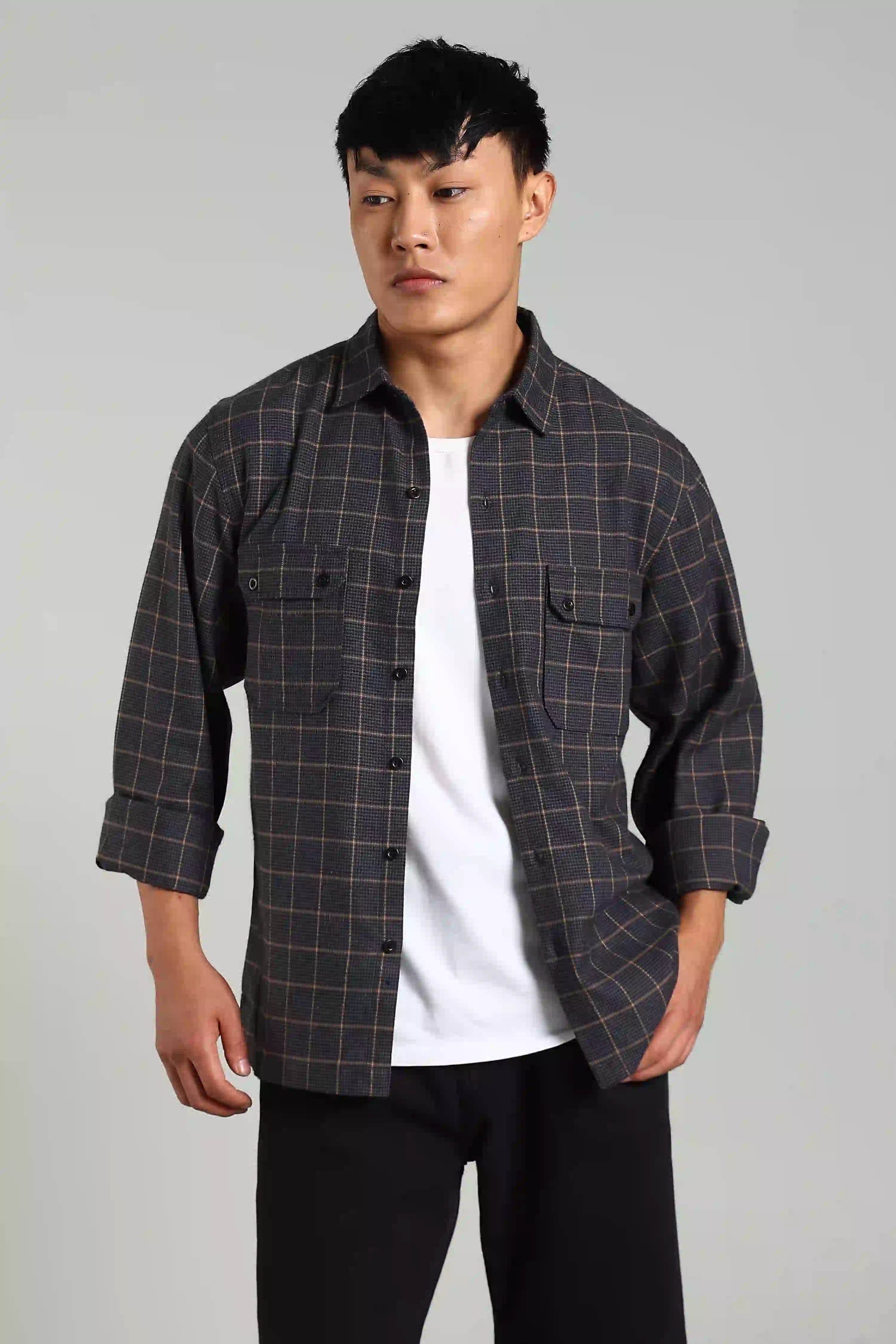Navy Blue Checked Shacket