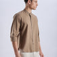 Kyoto Linen Mandarin Shirt in Mocha Dust