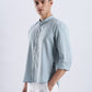 Kyoto Linen Mandarin Shirt in Shibuya Blue