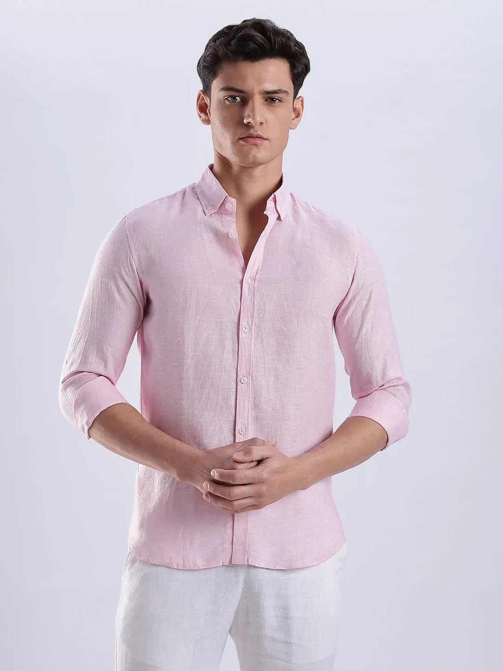 Men's Linen Soft Touch Frosty Pink Shirt Vellure