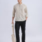 Kyoto Linen Mandarin Shirt in Barestone Beige