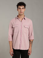 Double Flap Pocket Shirt- Relax/Baggy Fit - Pink