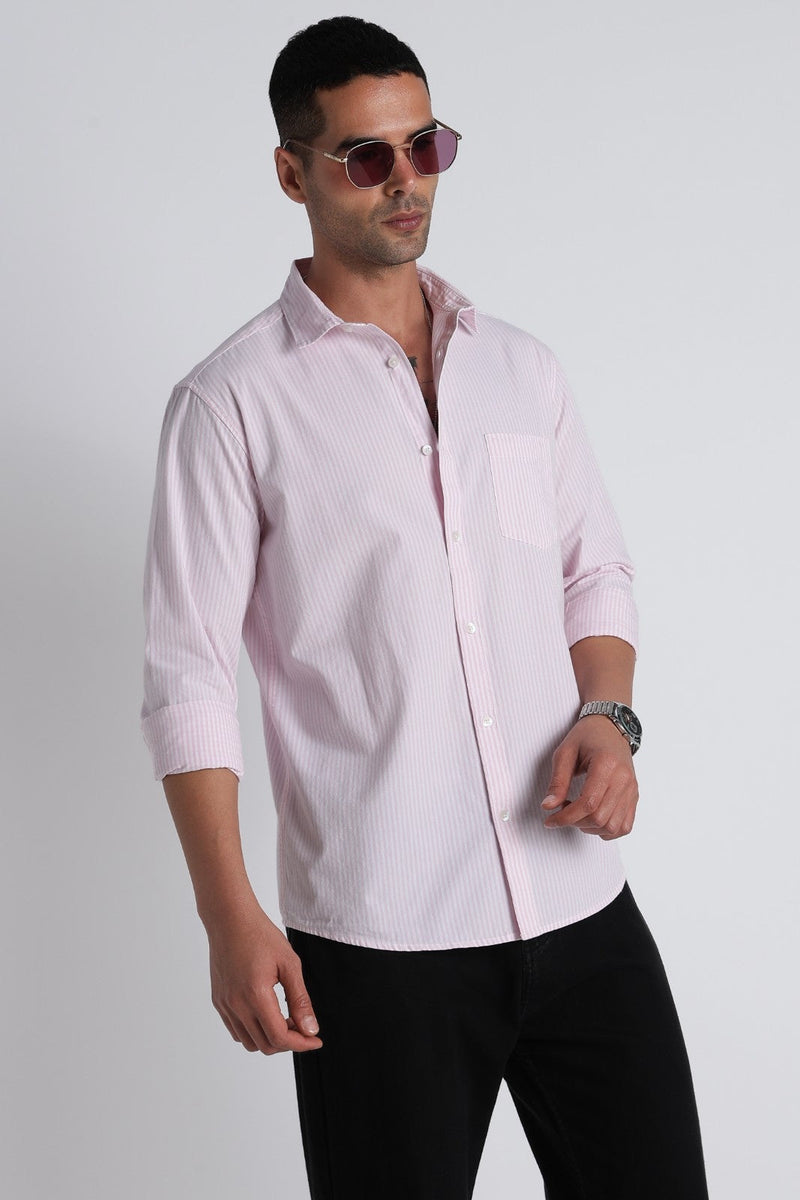 Blush Pink Fine Stripe Cotton Shirt Uri