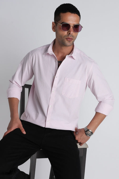 Blush Pink Fine Stripe Cotton Shirt Uri