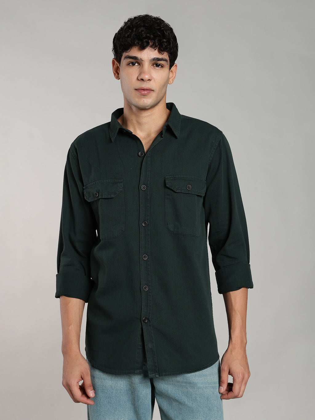 Deep Green Cotton Shirt | Regular Fit