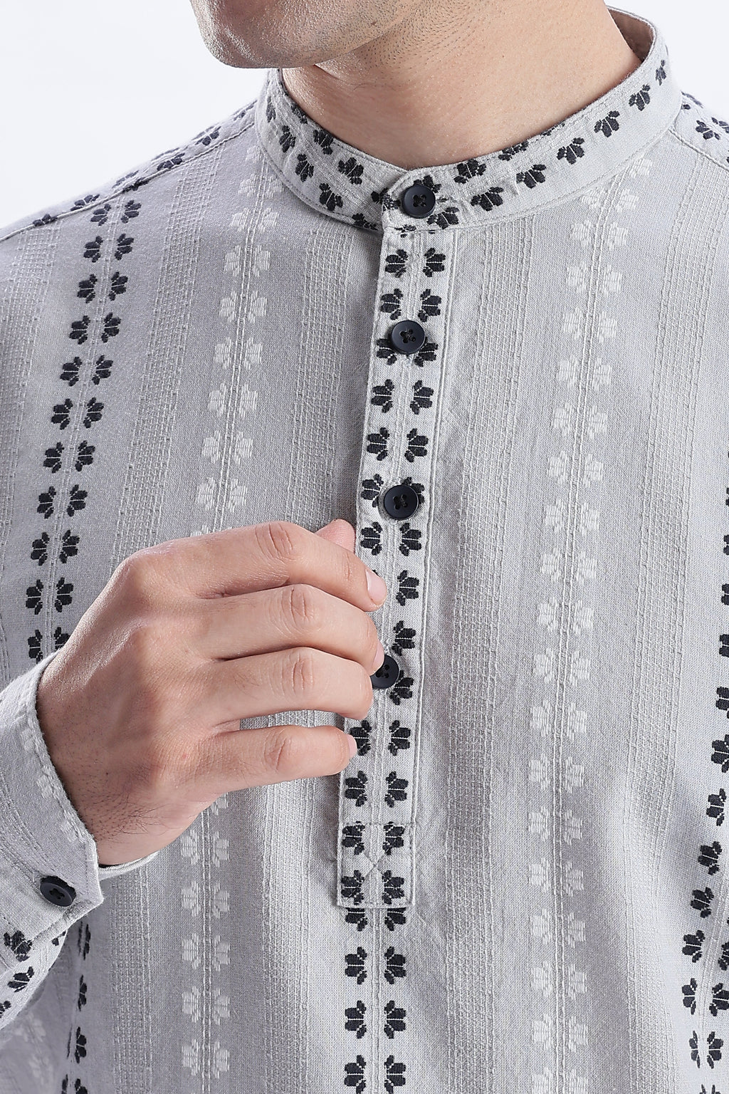 Uri Charcoal Dobby Motif Short Kurta Uri