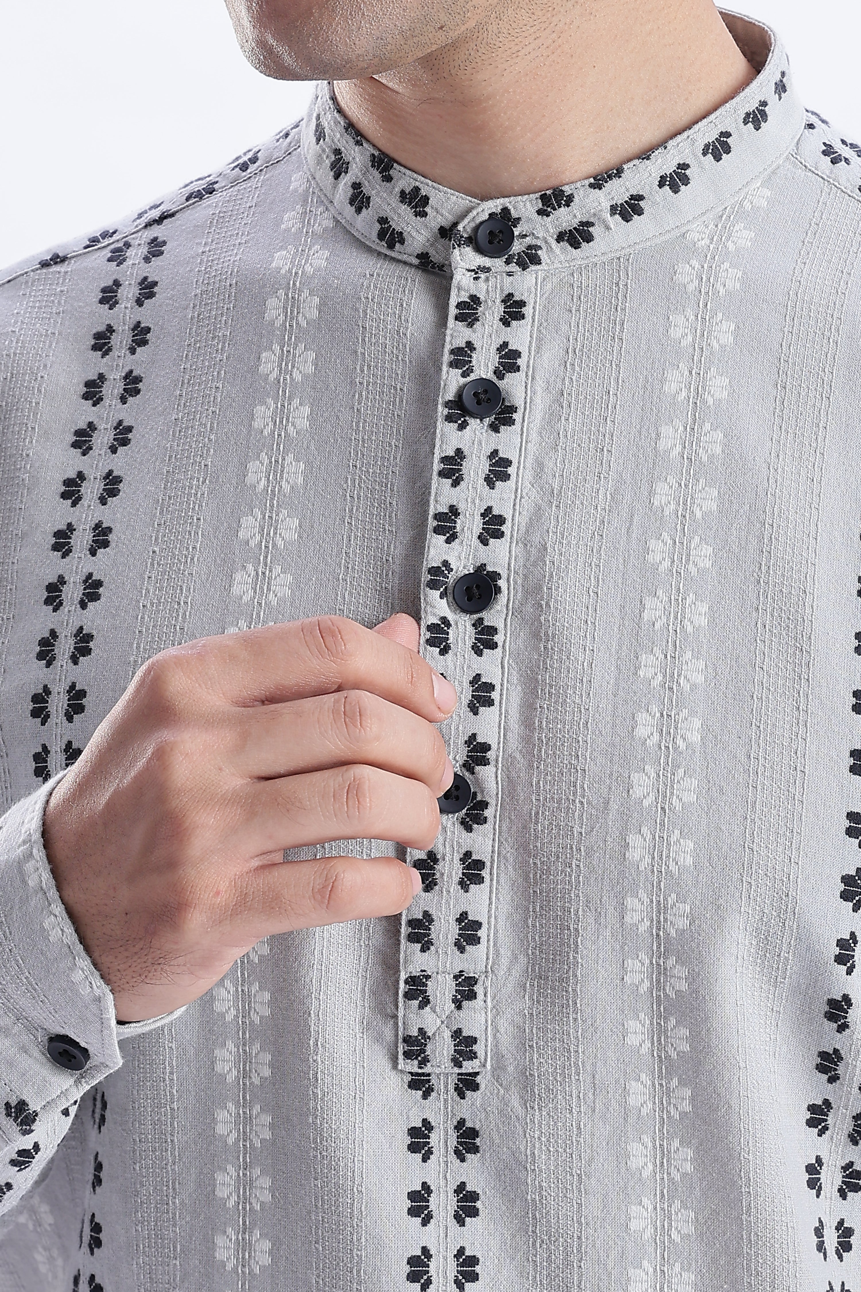 Uri Charcoal Dobby Motif Short Kurta Uri