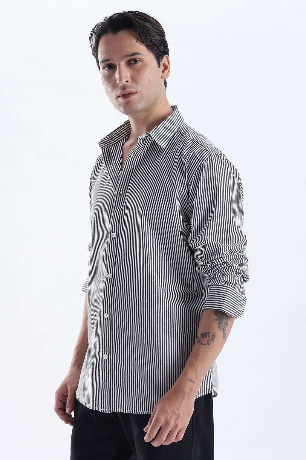 Uri Black Pinstripe Cotton Shirt