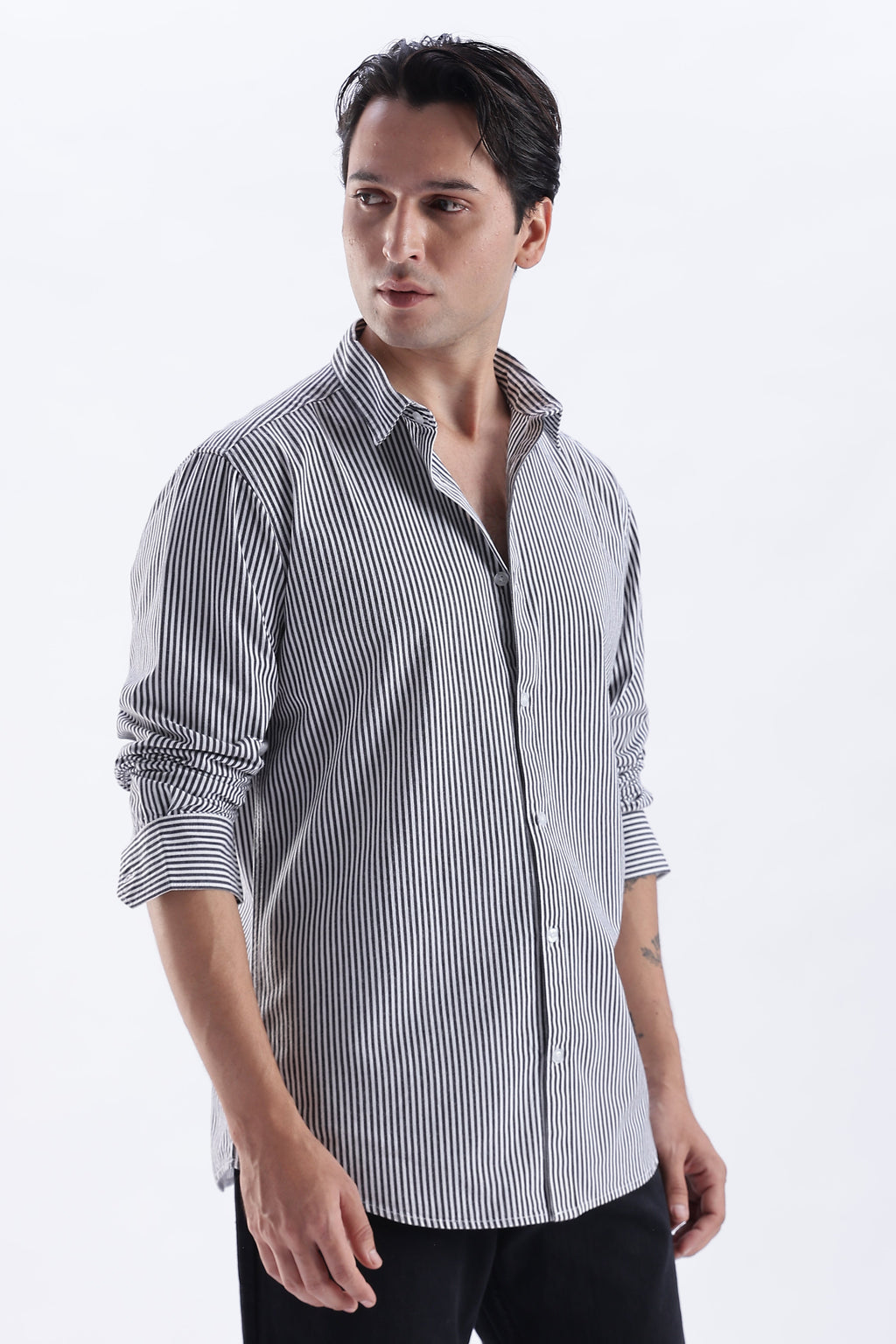 Uri Black Pinstripe Cotton Shirt