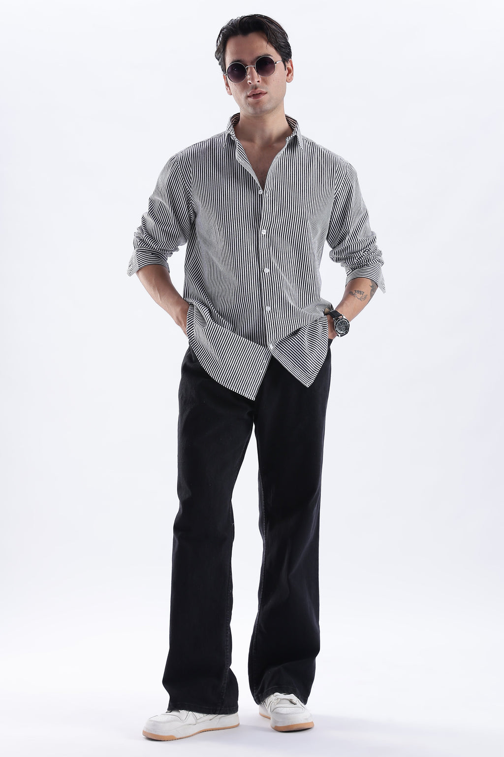 Uri Black Pinstripe Cotton Shirt