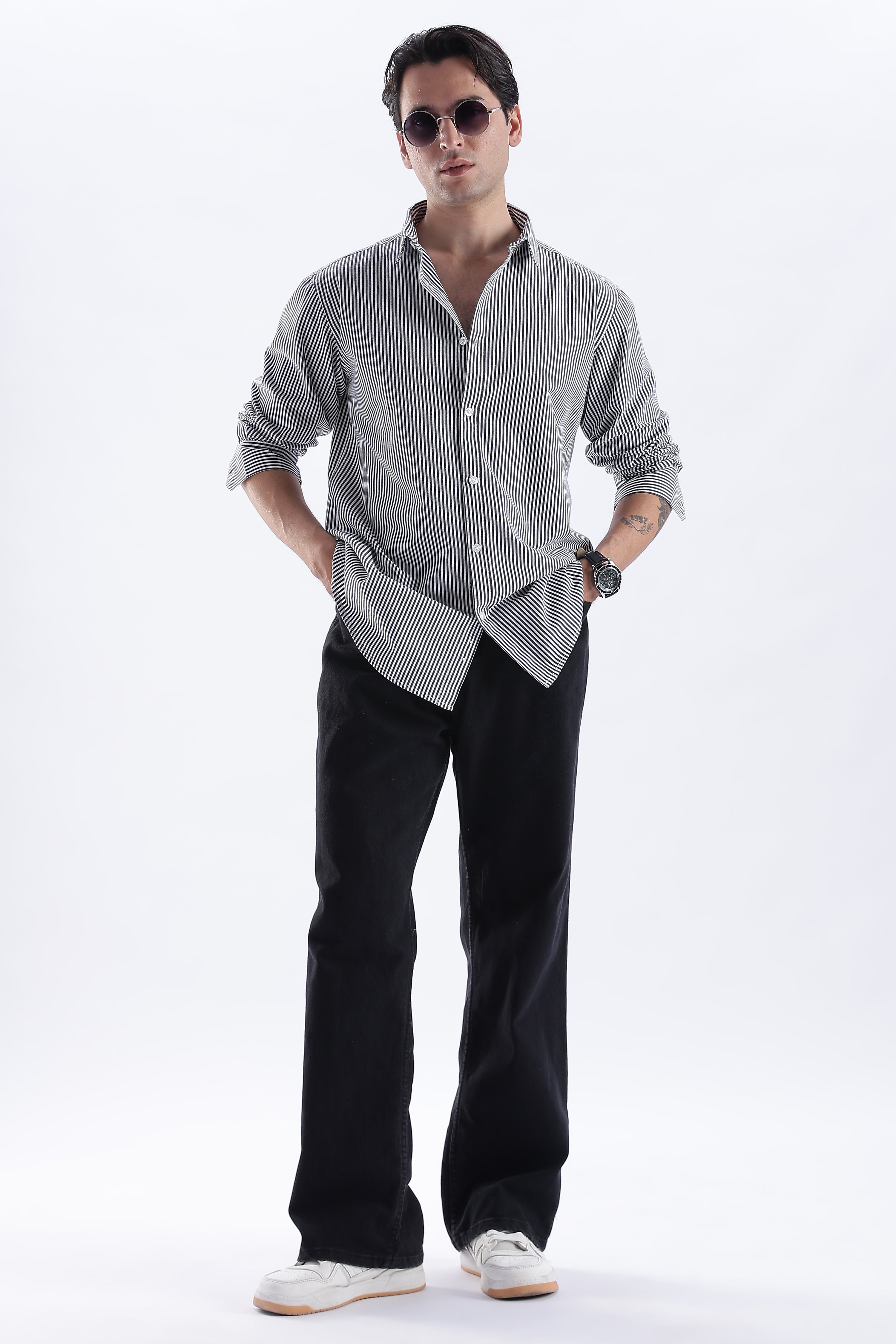 Uri Black Pinstripe Cotton Shirt