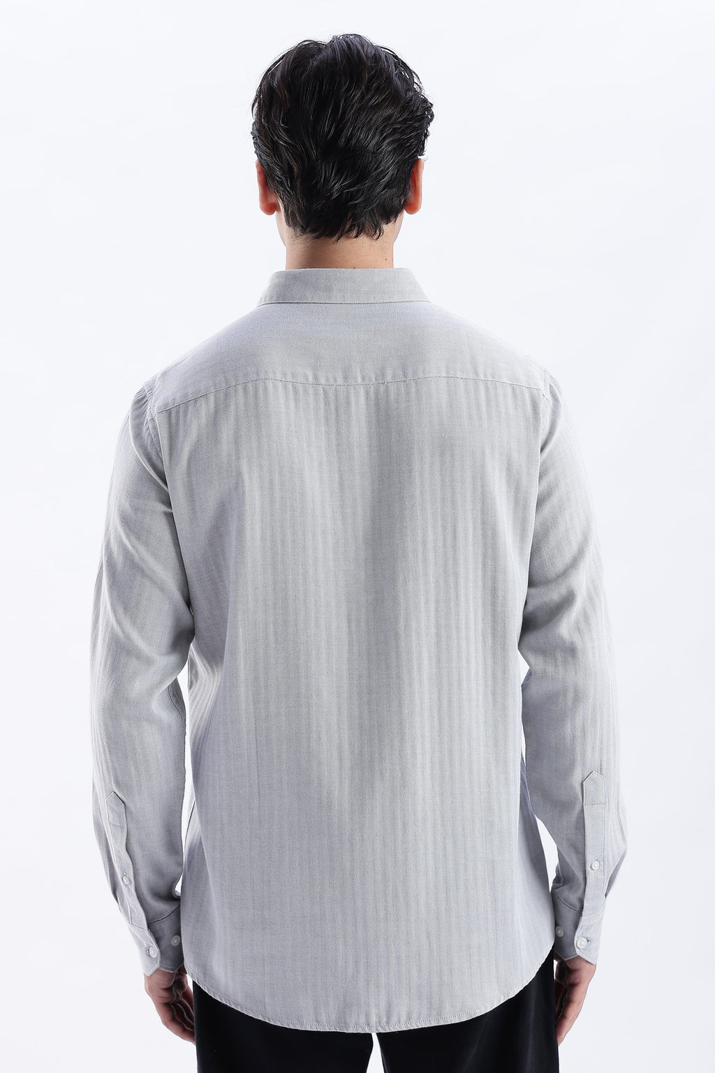 Uri Ash Grey Herringbone Cotton Shirt Uri