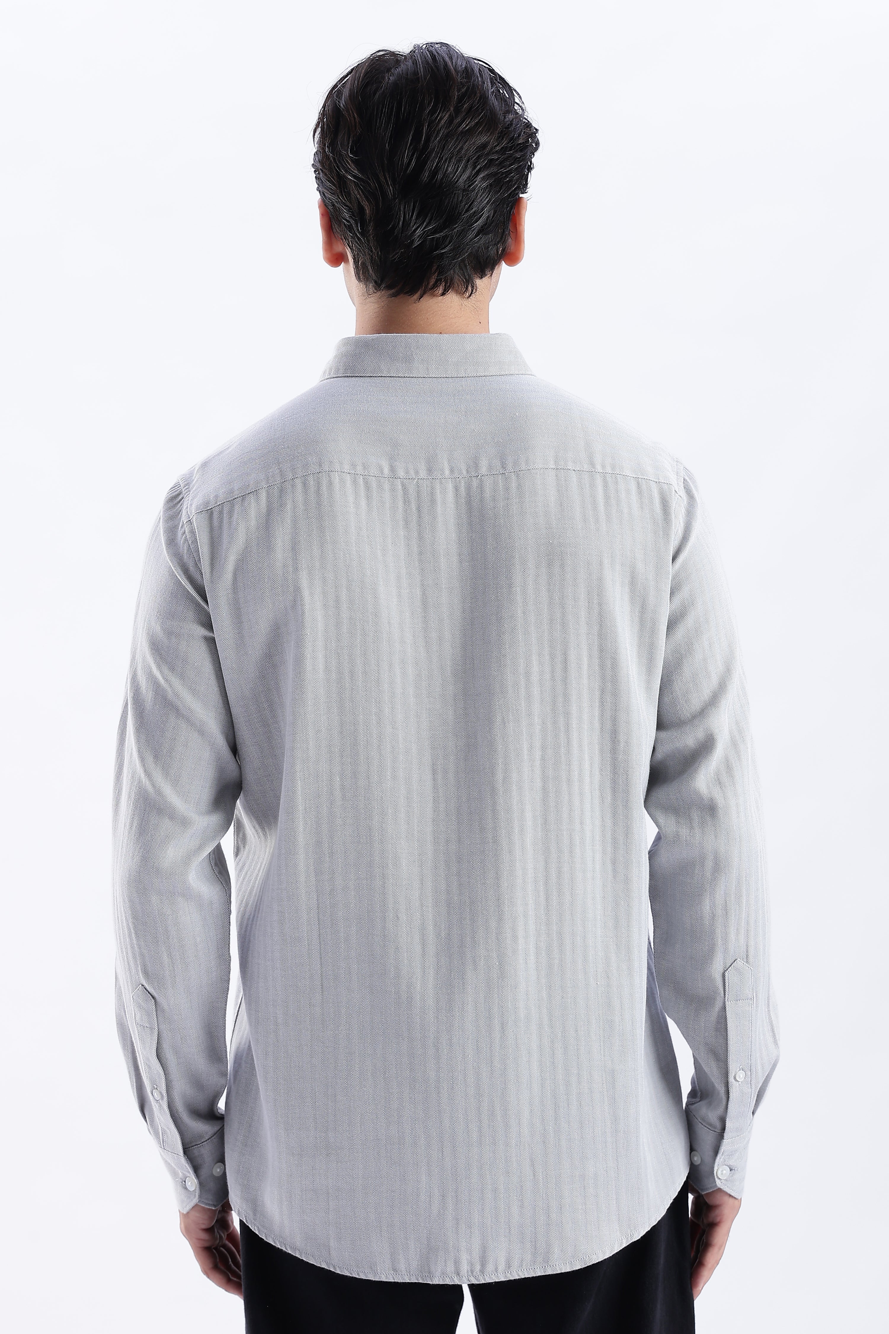 Uri Ash Grey Herringbone Cotton Shirt Uri