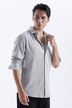Uri Ash Grey Herringbone Cotton Shirt Uri