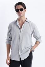 Uri Ash Grey Herringbone Cotton Shirt Uri