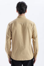 Uri Taupe Spread Collar Solid Shirt Uri