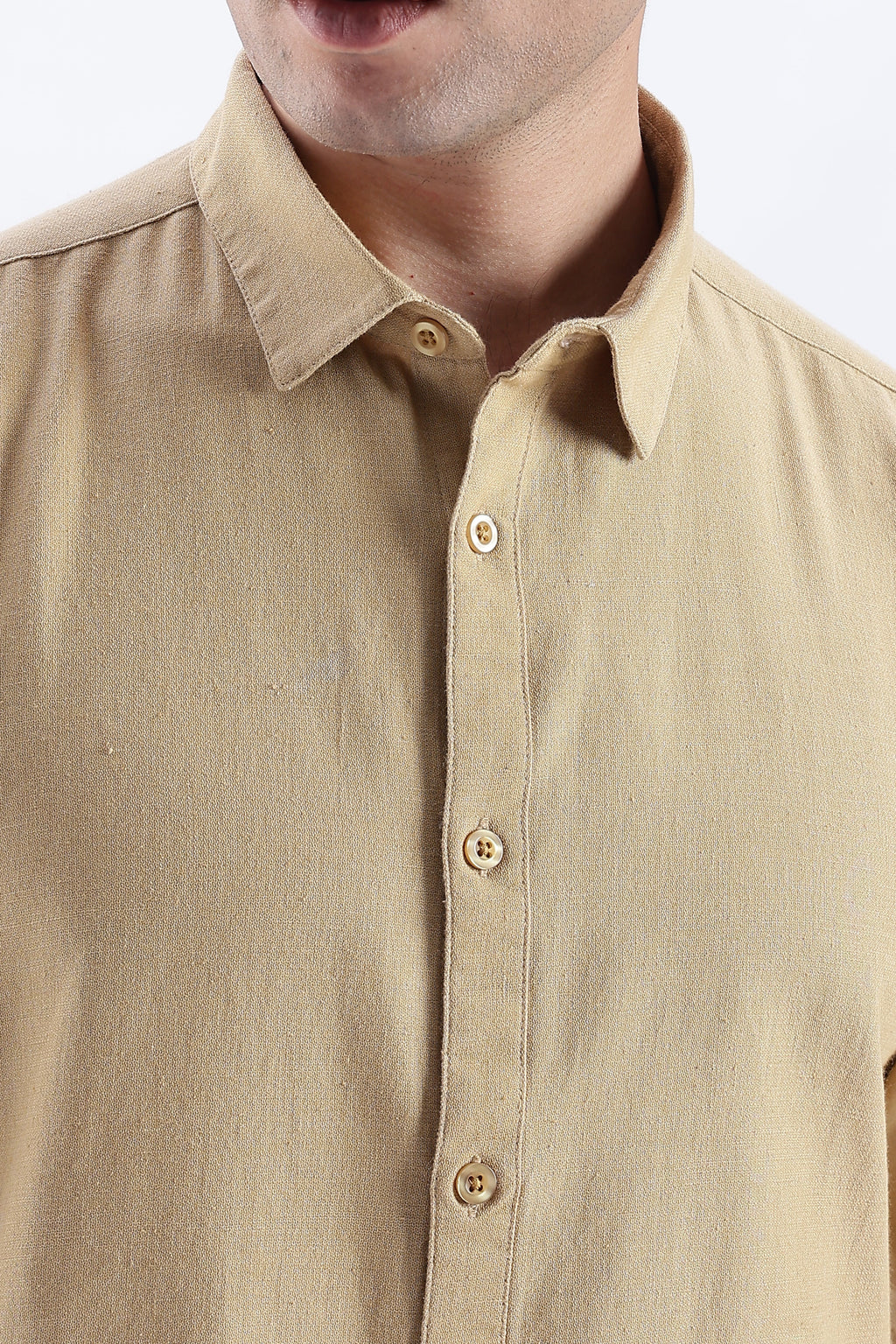 Uri Taupe Spread Collar Solid Shirt Uri
