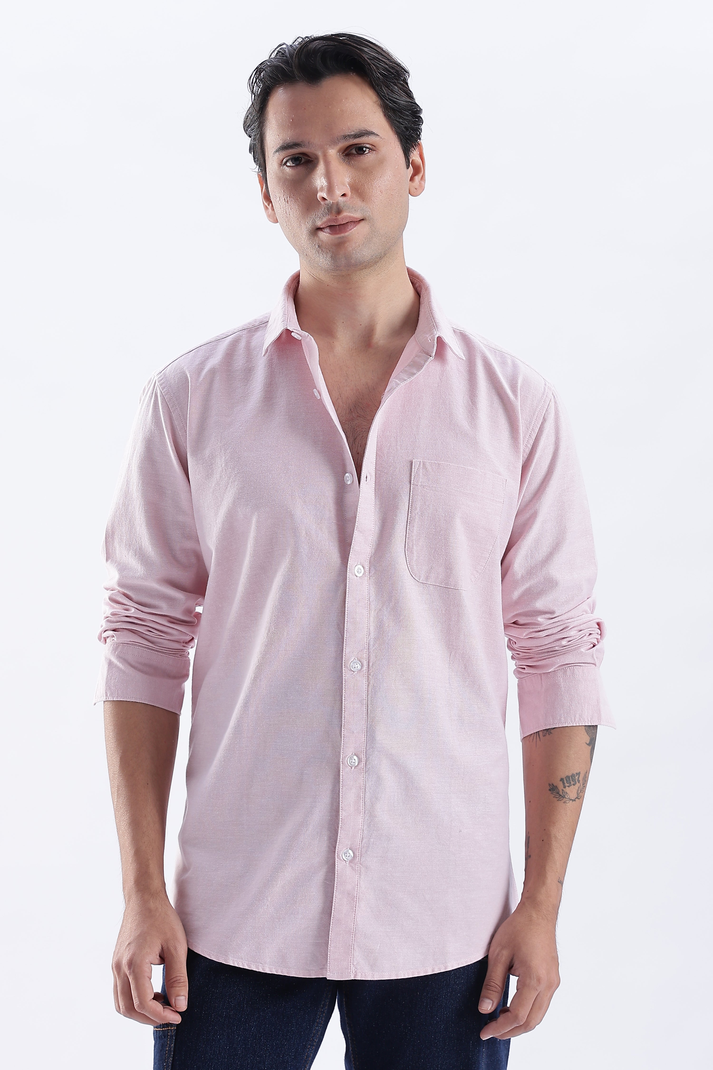 Uri Mauve Spread Collar Oxford Shirt Uri