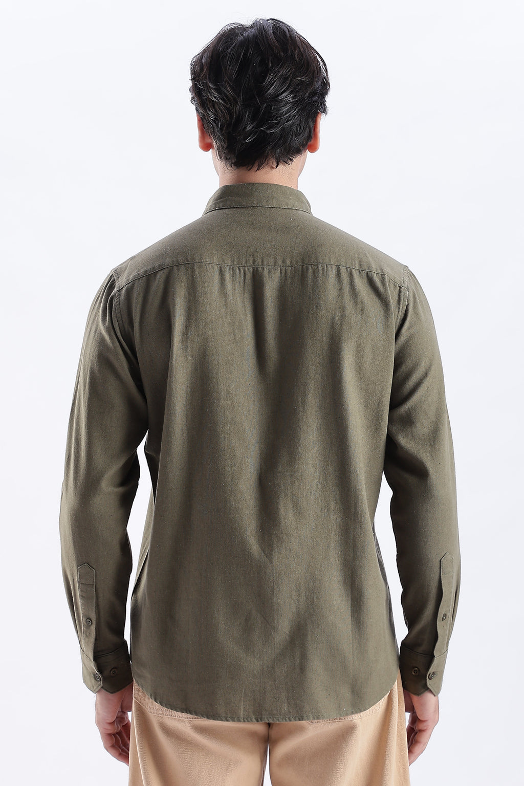 Uri Deep Olive Spread Collar Solid Shirt Uri